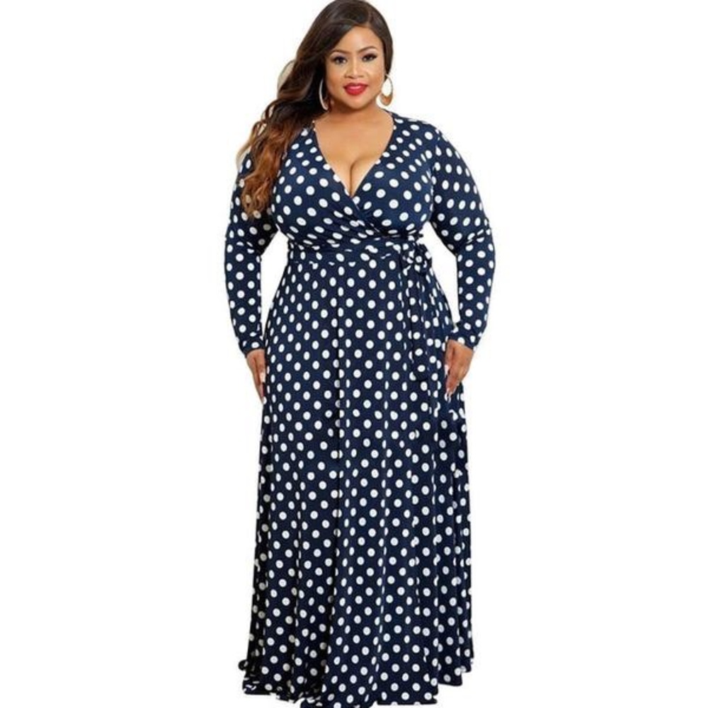 Navy Polka Dot Maxi Dress - Picture 2 of 5